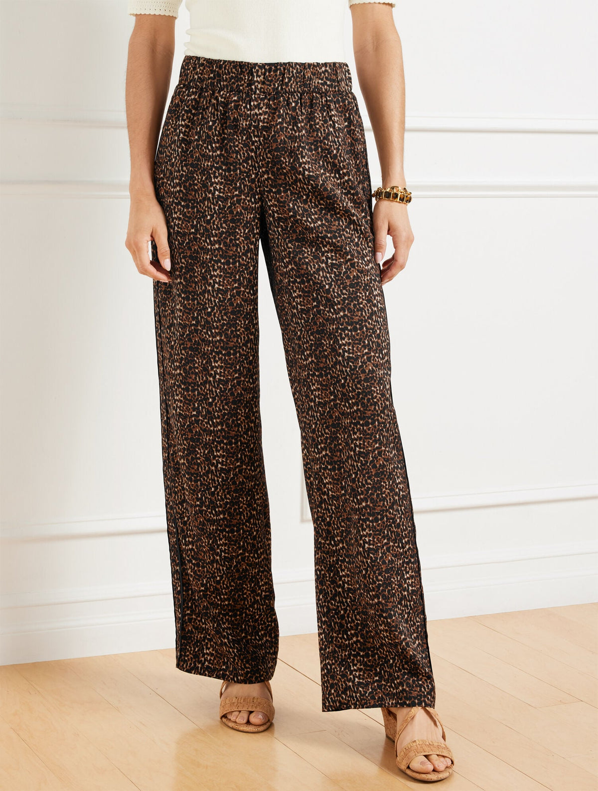 BROWN MULTI WIDE LEG PULL-ON PANTS - DELICATE LEOPARD | Talbots outlet