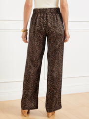 BROWN MULTI WIDE LEG PULL-ON PANTS - DELICATE LEOPARD | Talbots outlet