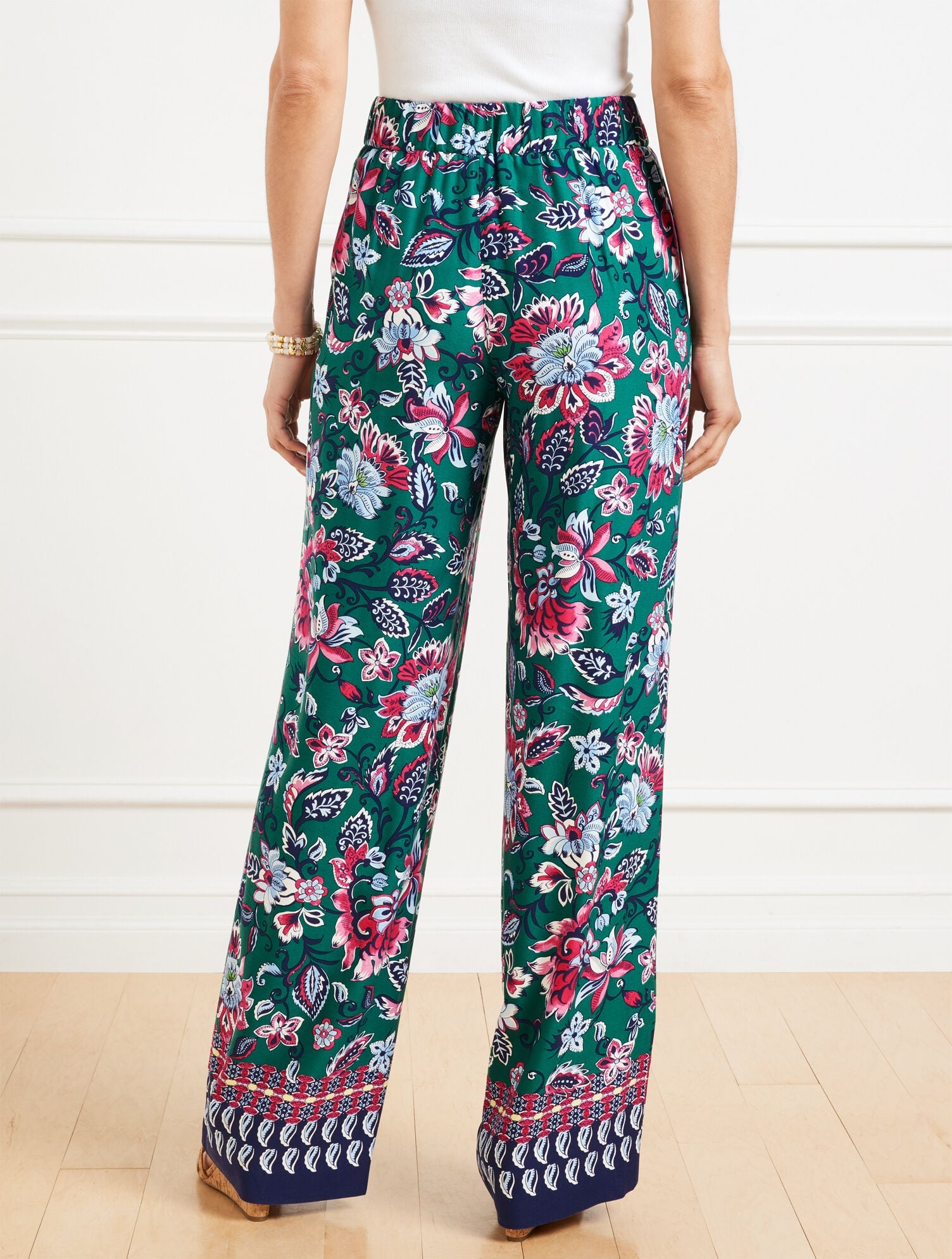 LUSH GREEN MULTI WIDE LEG PULL-ON PANTS - GORGEOUS GARDEN | Talbots US