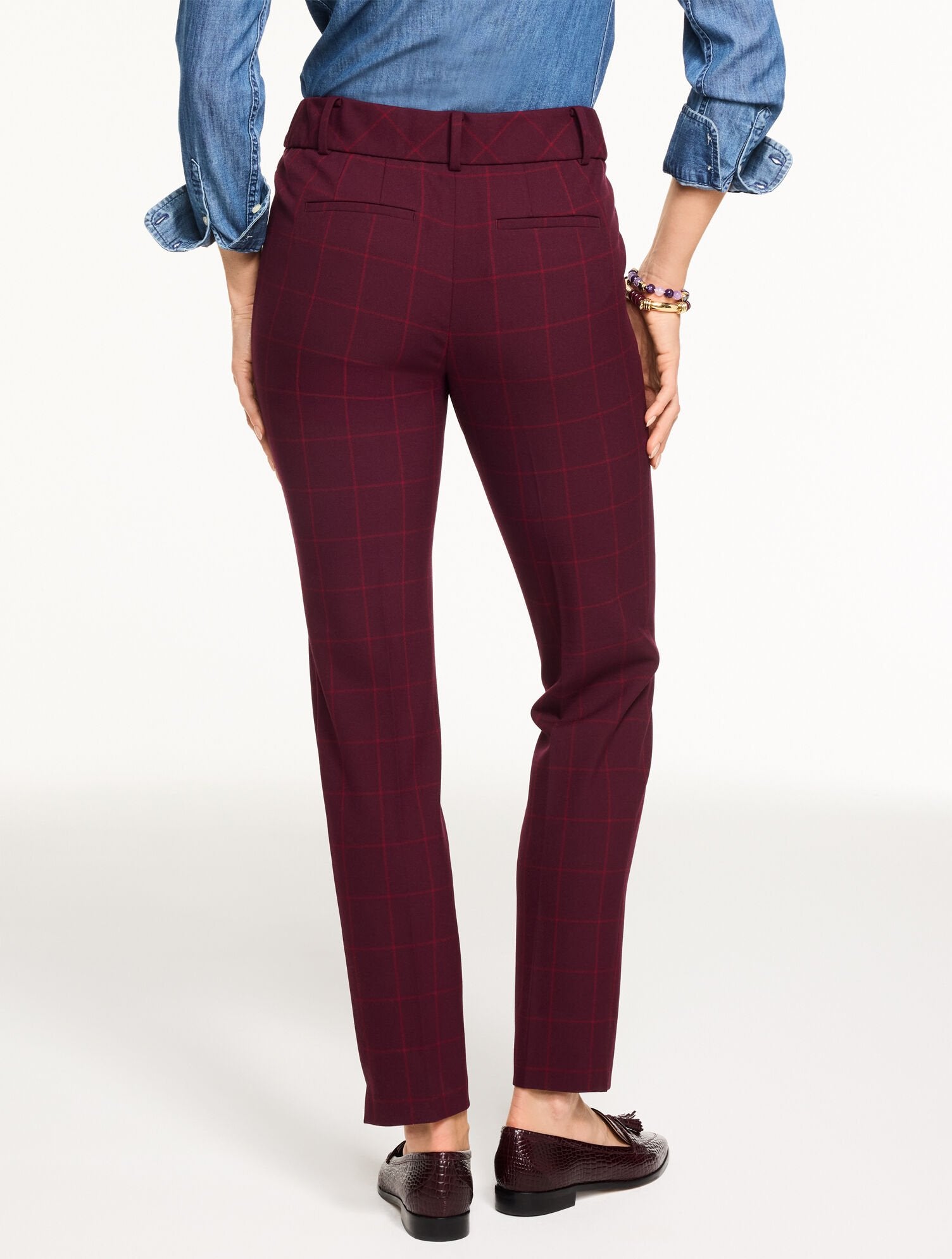 PORT WINE/RICH BURGUNDY TALBOTS HAMPSHIRE STRAIGHT ANKLE PANTS - AUTUMN WINDOWPANE | Talbots discount