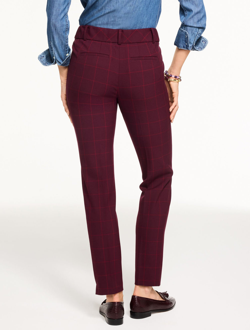 PORT WINE/RICH BURGUNDY TALBOTS HAMPSHIRE STRAIGHT ANKLE PANTS - AUTUMN WINDOWPANE | Talbots discount