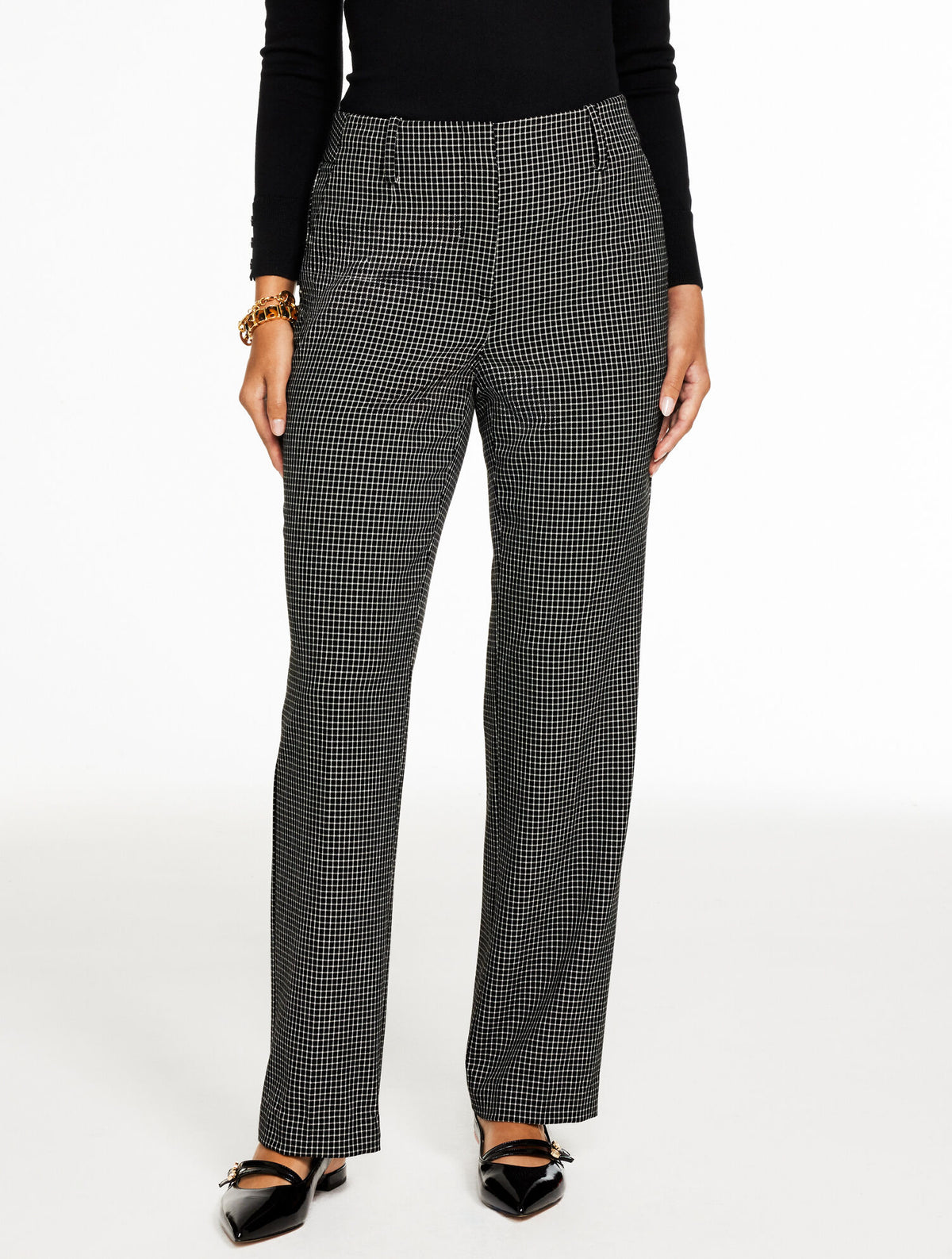 IVORY/BLACK TALBOTS SOUTHAMPTON TAILORED STRETCH STRAIGHT LEG PANTS - CLASSIC WINDOWPANE | Talbots US