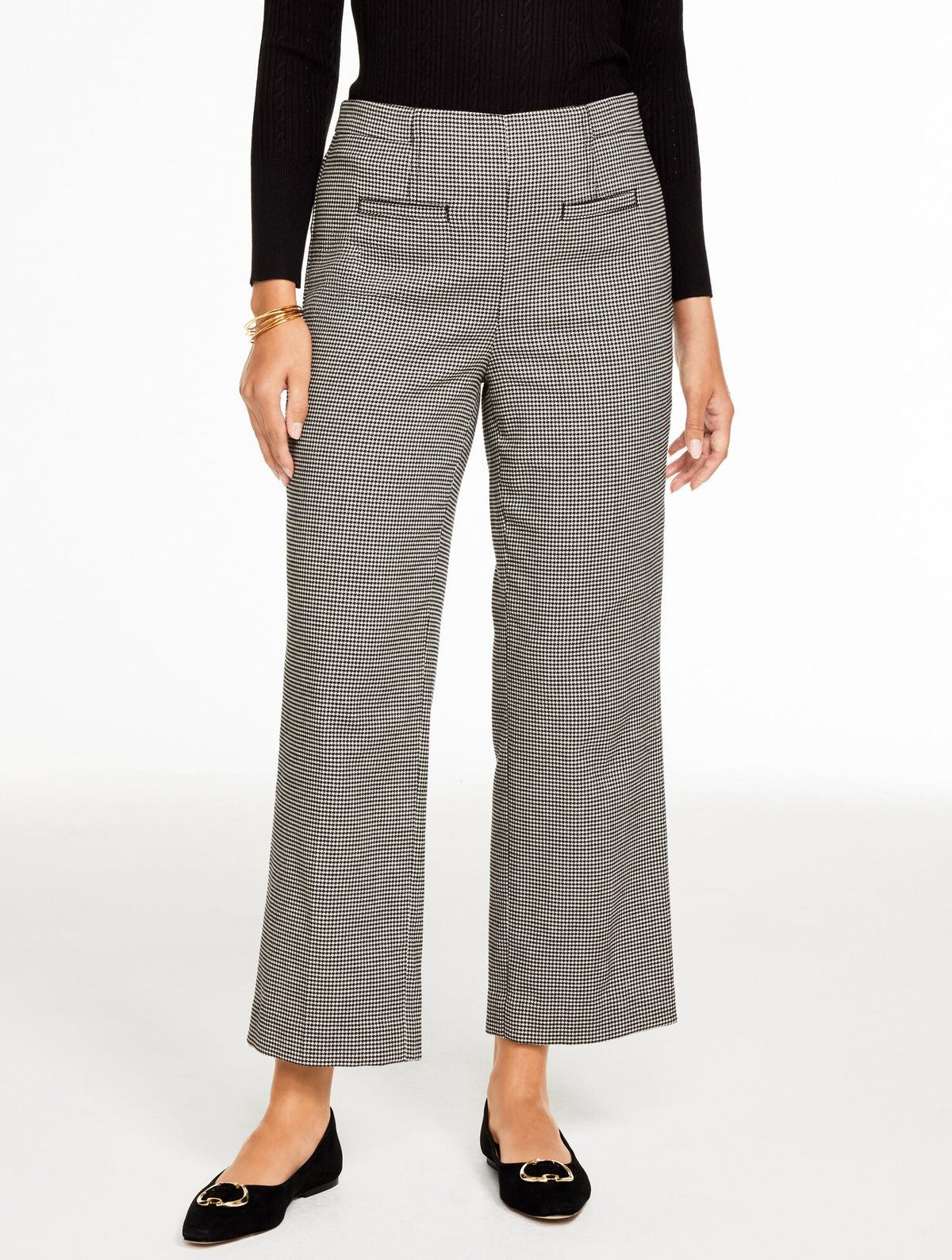 BLACK/IVORY SLIM WIDE ANKLE PANTS - HARVEST HOUNDSTOOTH | Talbots online