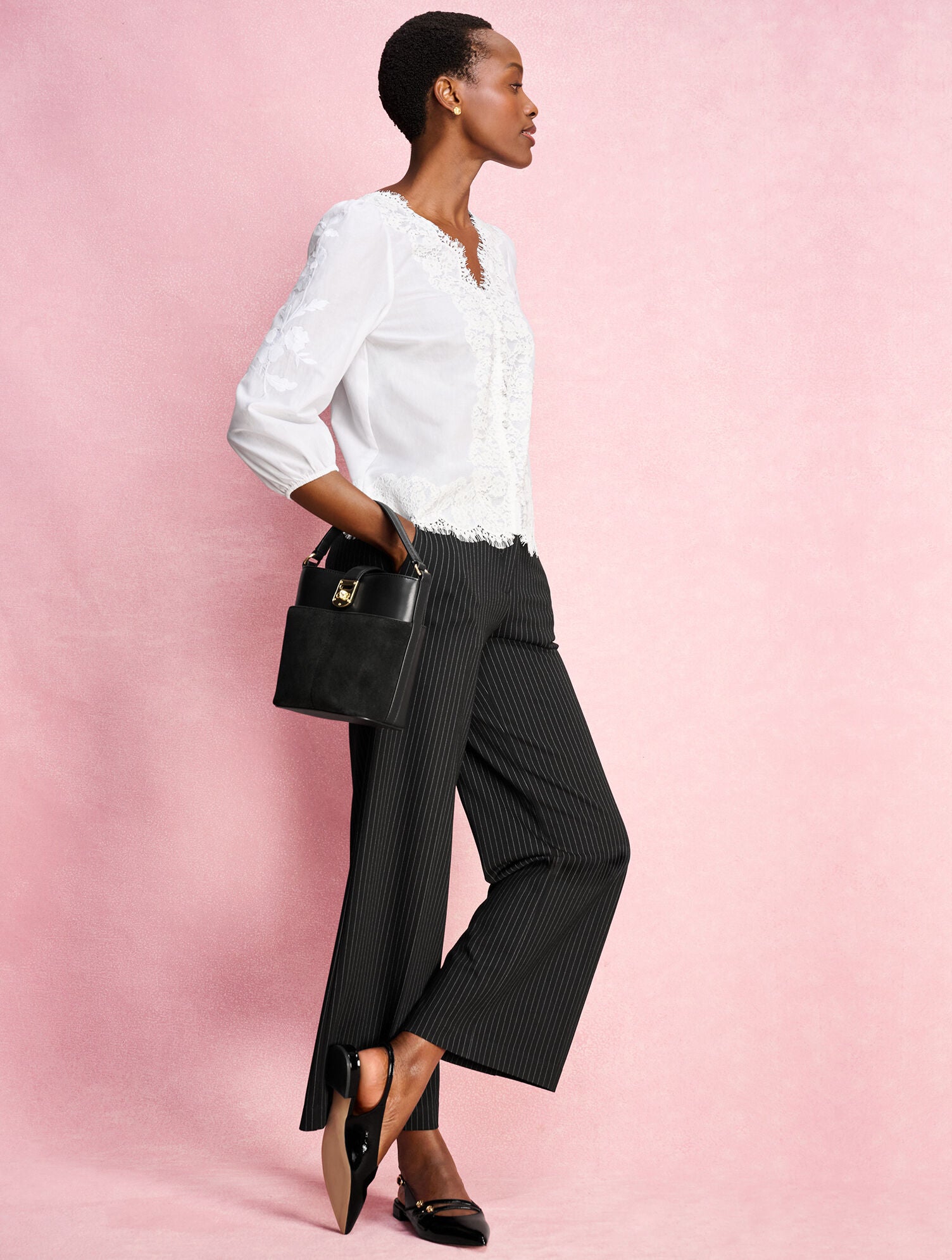 BLACK MULTI WIDE ANKLE PINSTRIPE PONTE PANTS | Talbots for sale