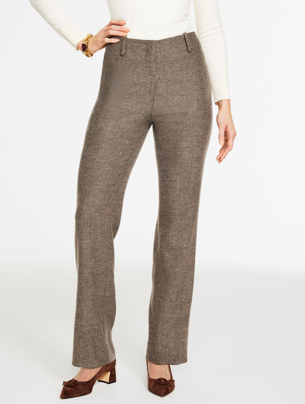 CHESTNUT MULTI TALBOTS SOUTHAMPTON WOOL STRAIGHT LEG PANTS - HERRINGBONE | Talbots outlet