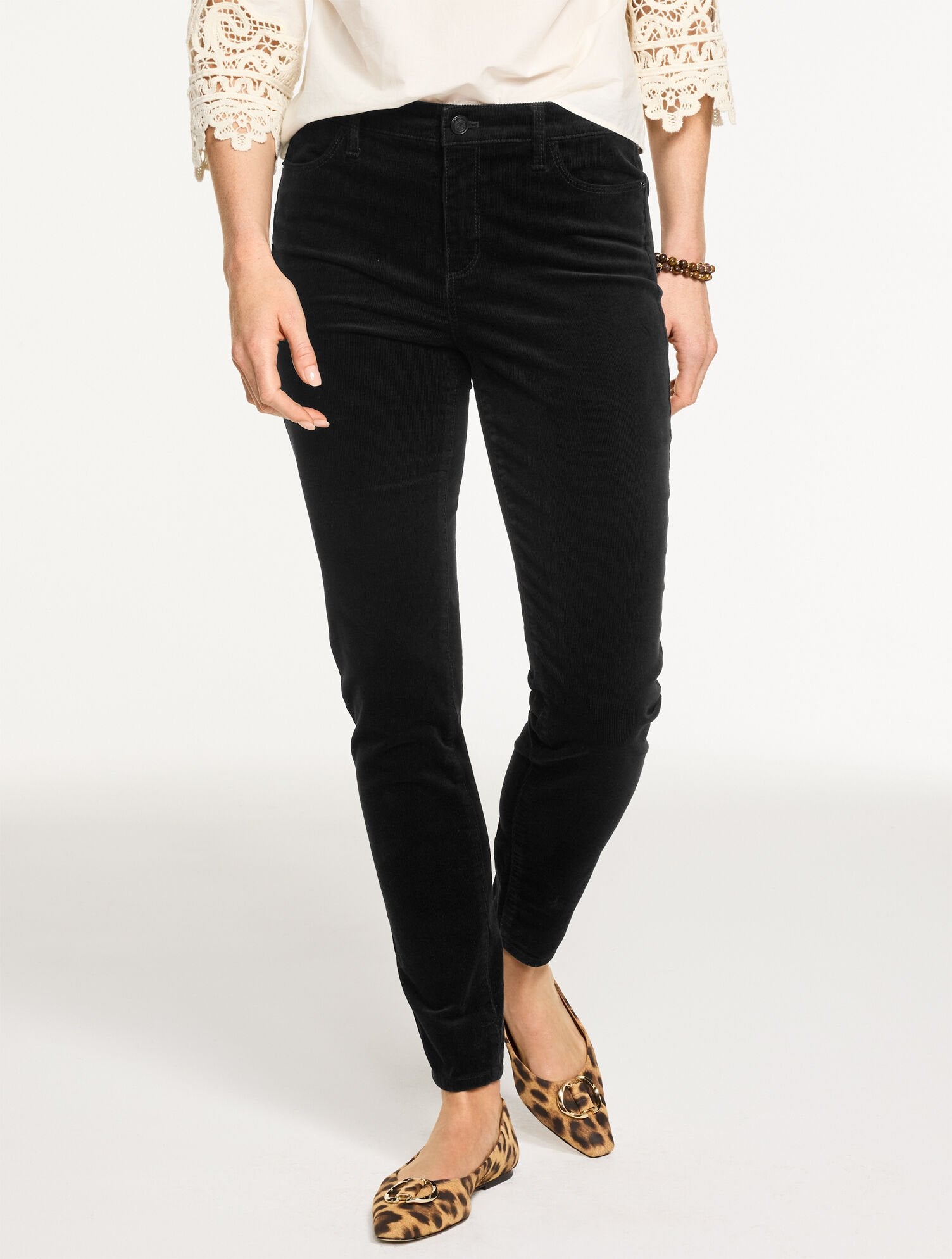 BLACK|IVORY STRETCH CORDUROY LEGGINGS | Talbots discount