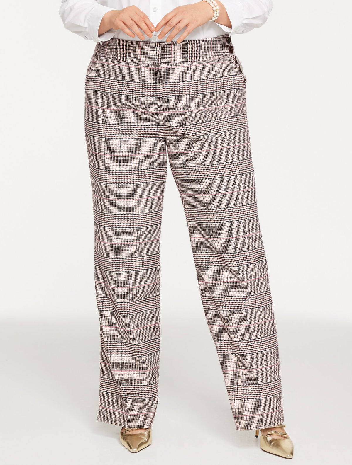 IVORY MULTI PLUS EXCLUSIVE TALBOTS GREENWICH TAILORED STRETCH WIDE LEG PANTS - MANSFIELD GLEN PLAID | Talbots discount
