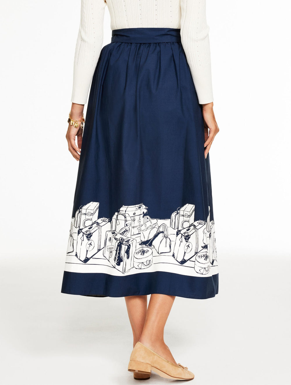 INDIA INK/IVORY MODERN POPLIN PLEATED SKIRT - BON VOYAGE | Talbots US