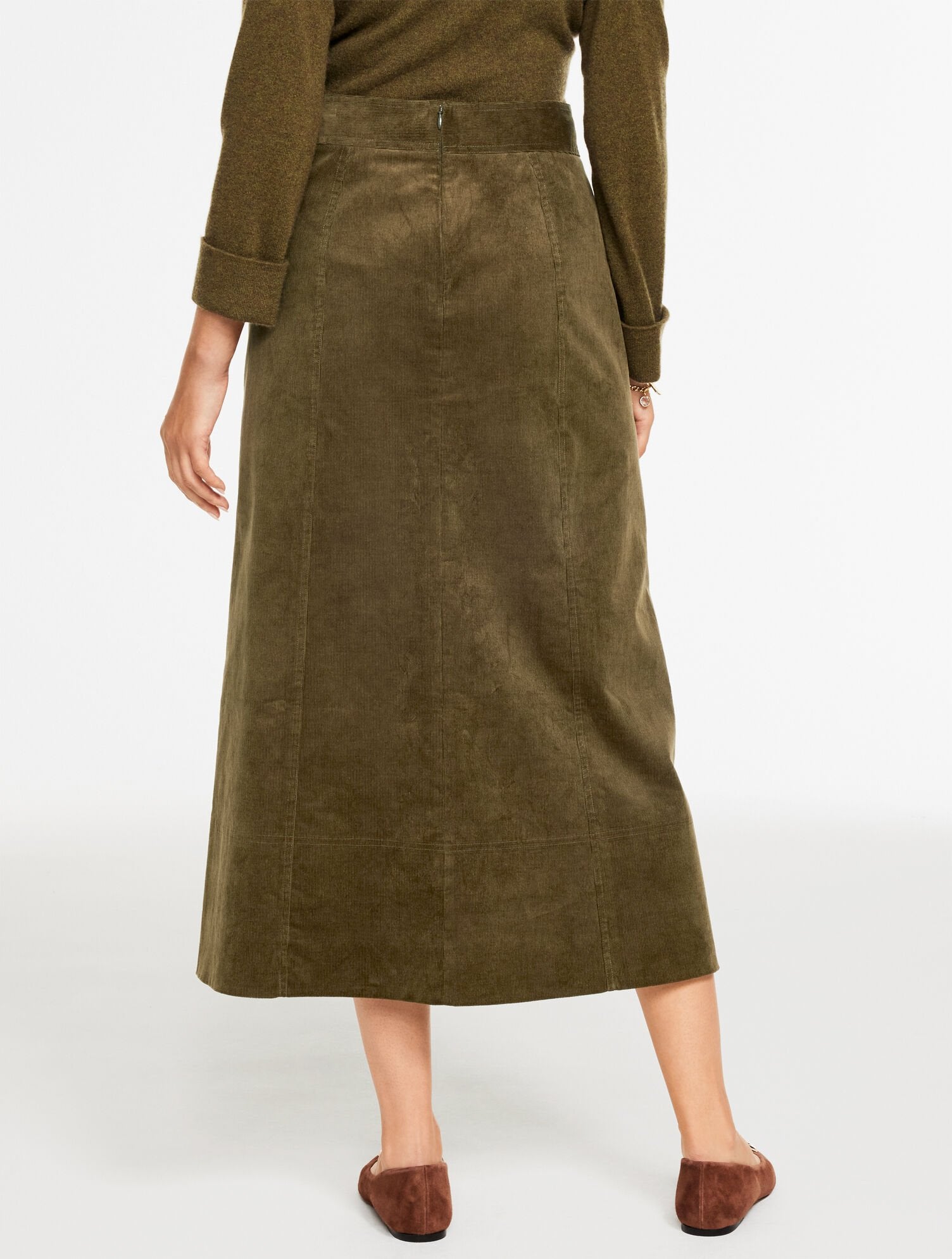 INDIGO BLUE|SEAWEED CORDUROY FIT & FLARE SKIRT | Talbots US