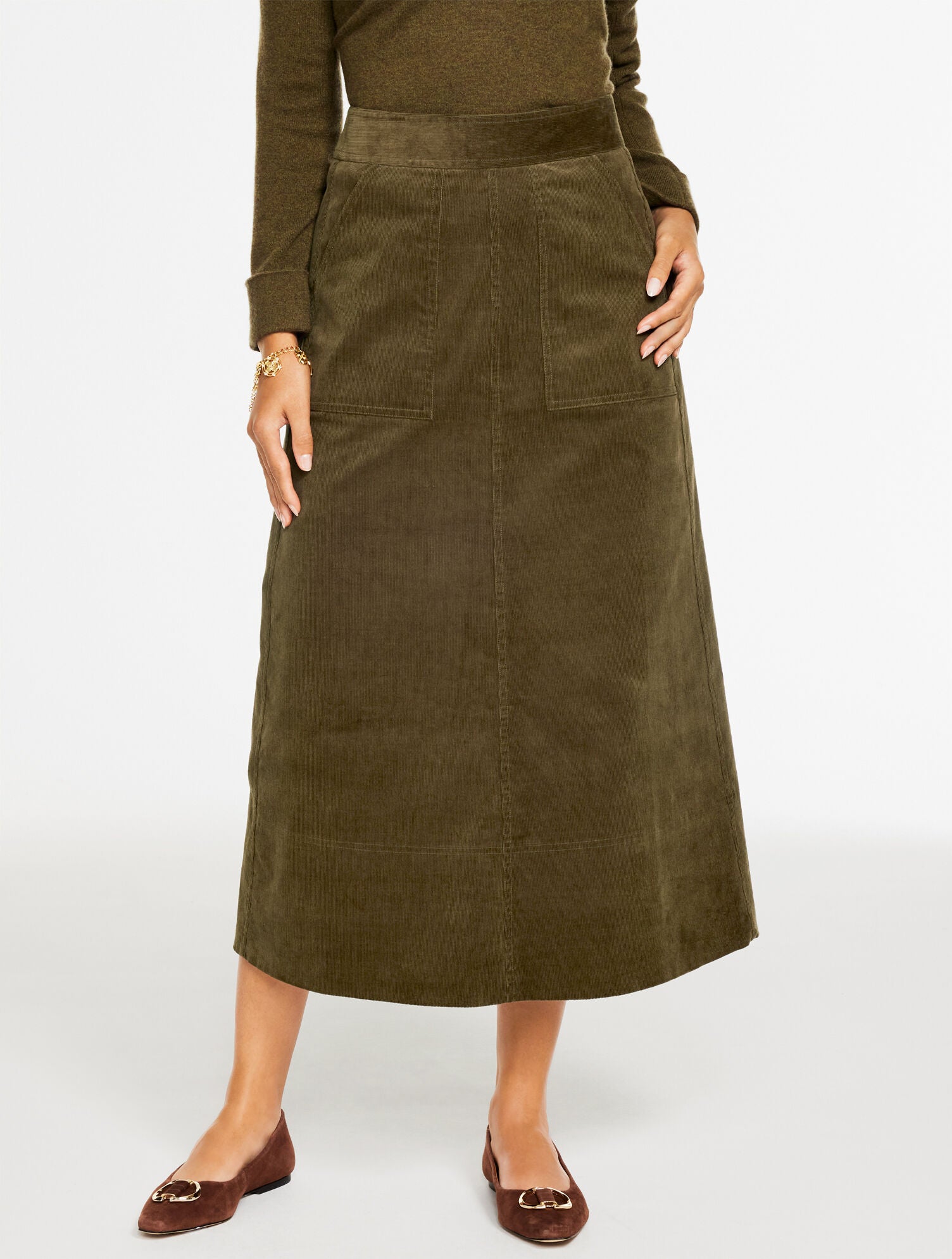 INDIGO BLUE|SEAWEED CORDUROY FIT & FLARE SKIRT | Talbots US