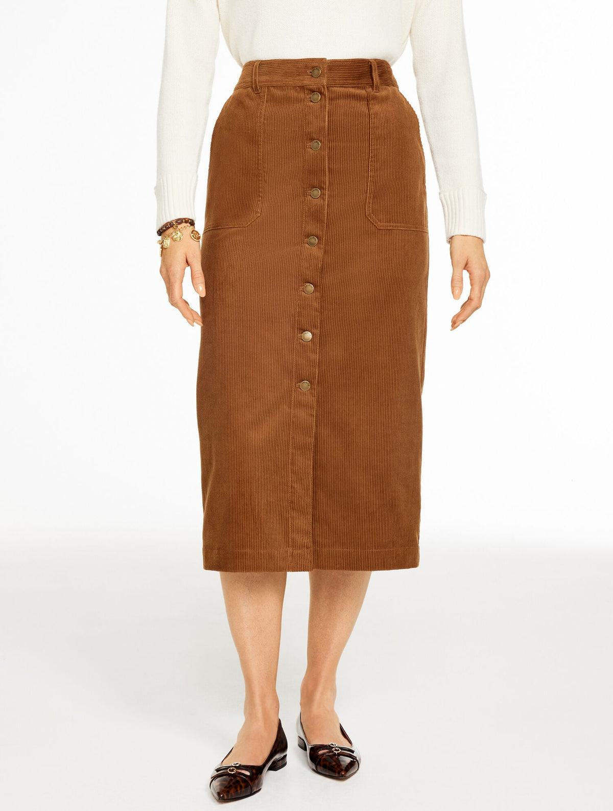 CARAMEL|RICH BURGUNDY CORDUROY MIDI SKIRT | Talbots sale