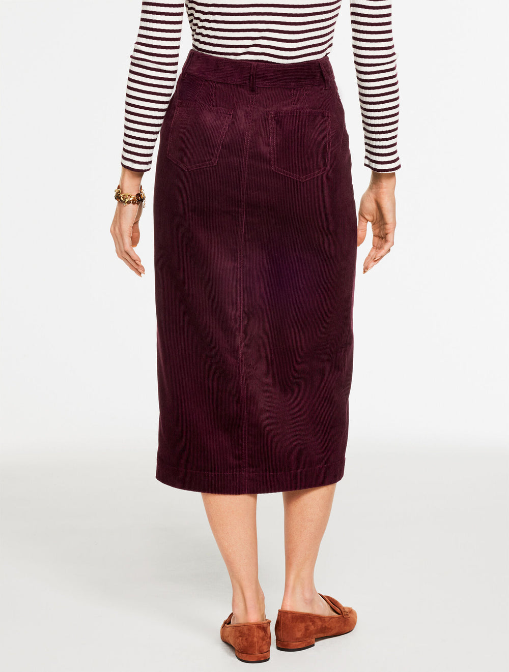 CARAMEL|RICH BURGUNDY CORDUROY MIDI SKIRT | Talbots sale