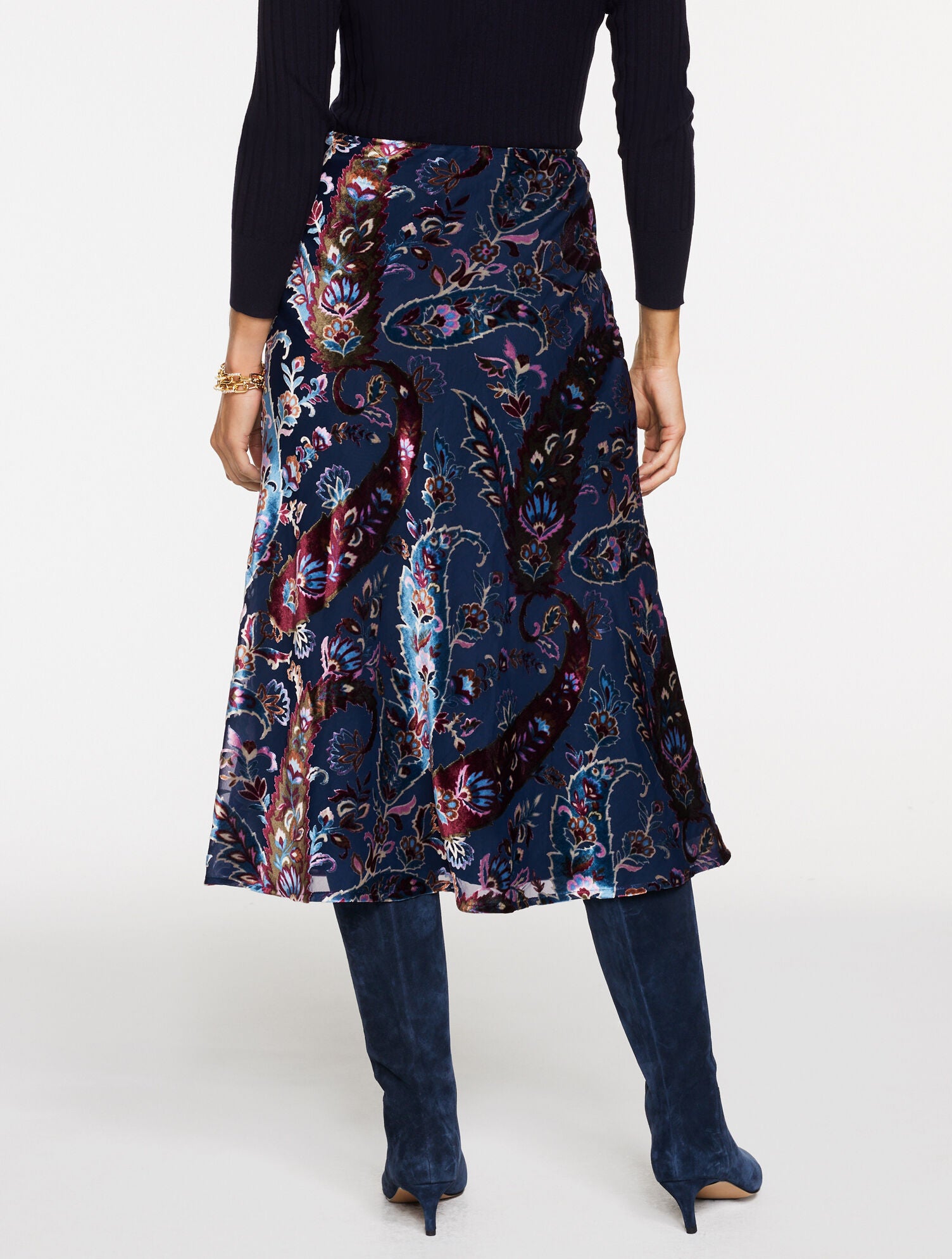 INDIGO MULTI BURNOUT VELVET SKIRT - FLORAL PAISLEY | Talbots discount