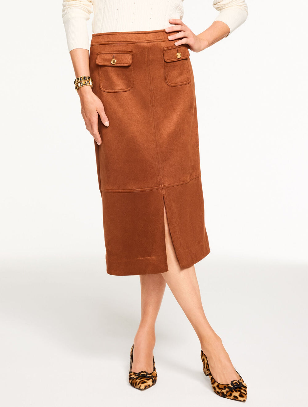 ACORN BROWN FAUX SUEDE MIDI SKIRT | Talbots for sale