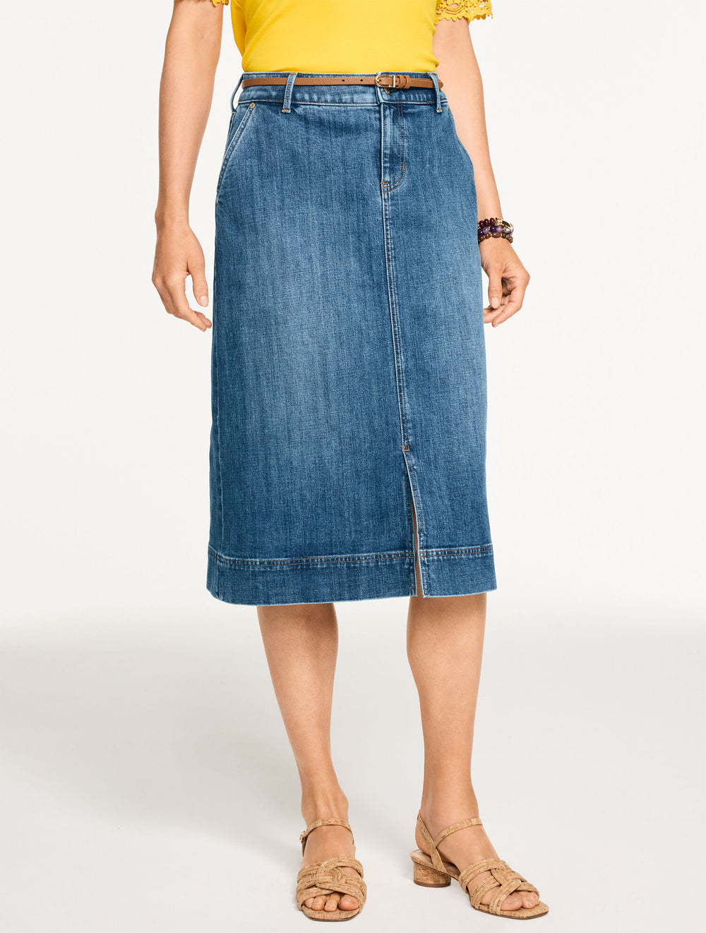 CARDIFF WASH DENIM A-LINE MIDI SKIRT - CARDIFF WASH | Talbots on sale