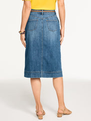 CARDIFF WASH DENIM A-LINE MIDI SKIRT - CARDIFF WASH | Talbots on sale