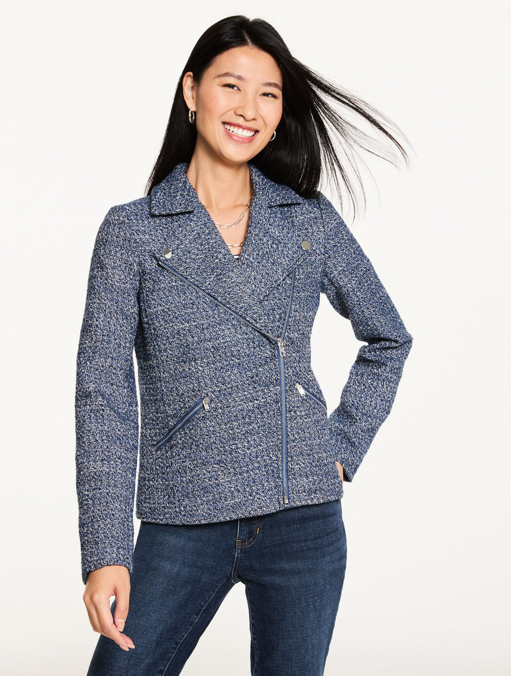 INDIGO MULTI MISTY TWEED MOTO JACKET | Talbots sale
