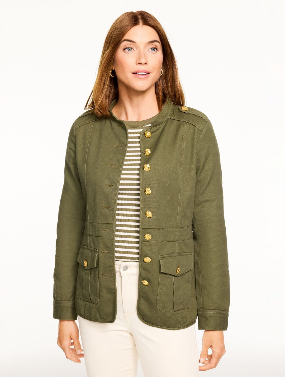 BURNT OLIVE SLUB TWILL MILITARY JACKET | Talbots near me