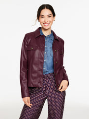 RICH BURGUNDY FAUX LEATHER COLLARED JACKET | Talbots on sale