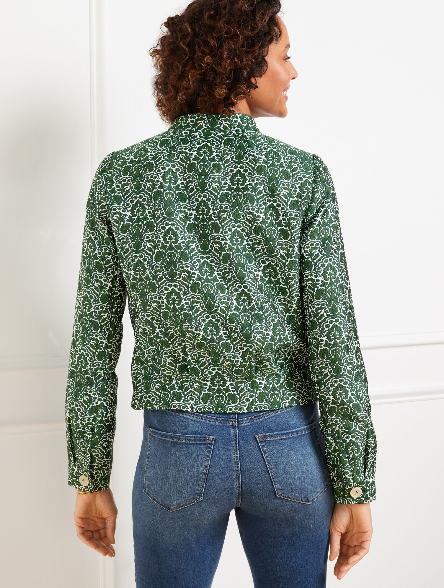 IVORY/GREEN FERN WOODLAND DAMASK JACKET | Talbots outlet