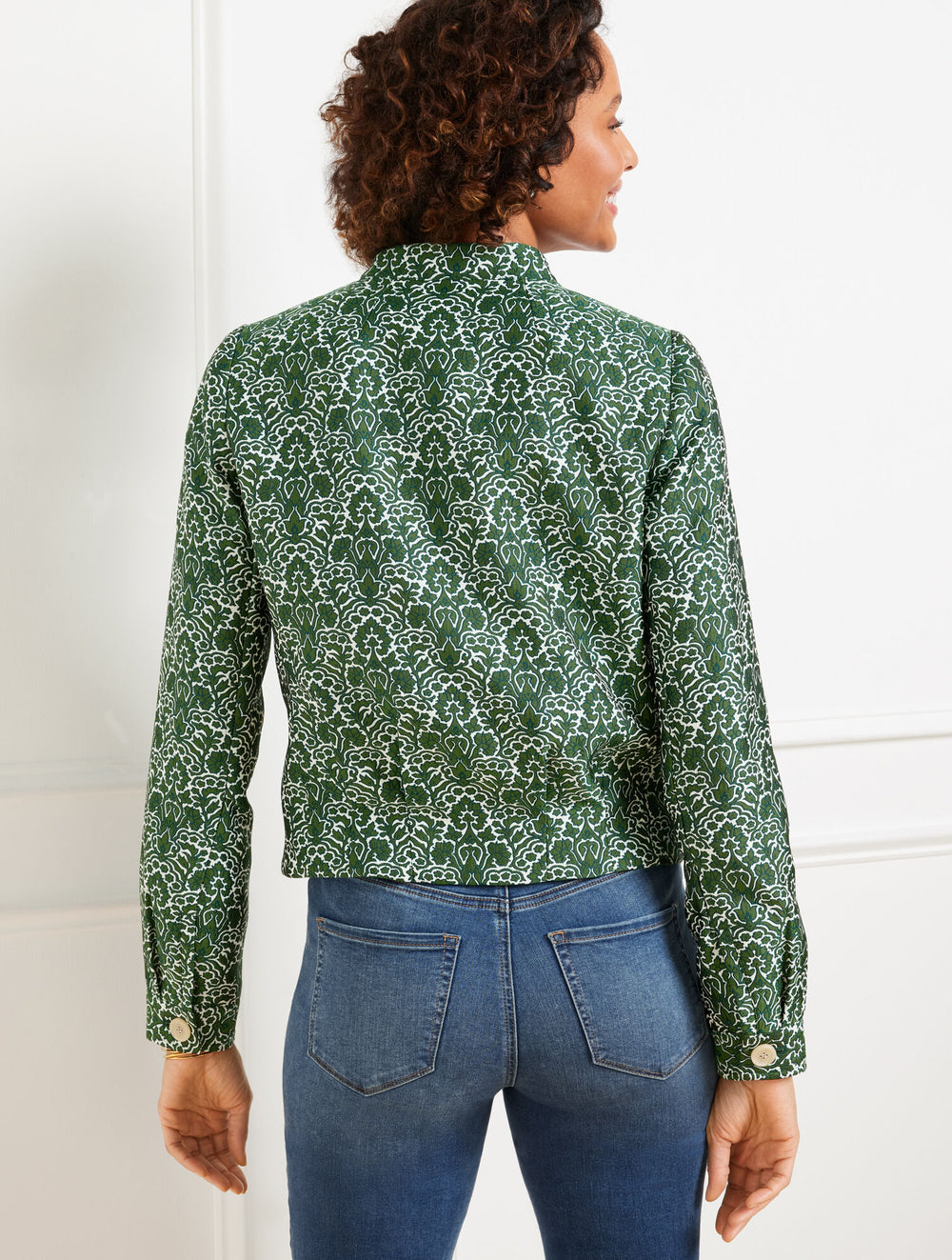 IVORY/GREEN FERN WOODLAND DAMASK JACKET | Talbots outlet