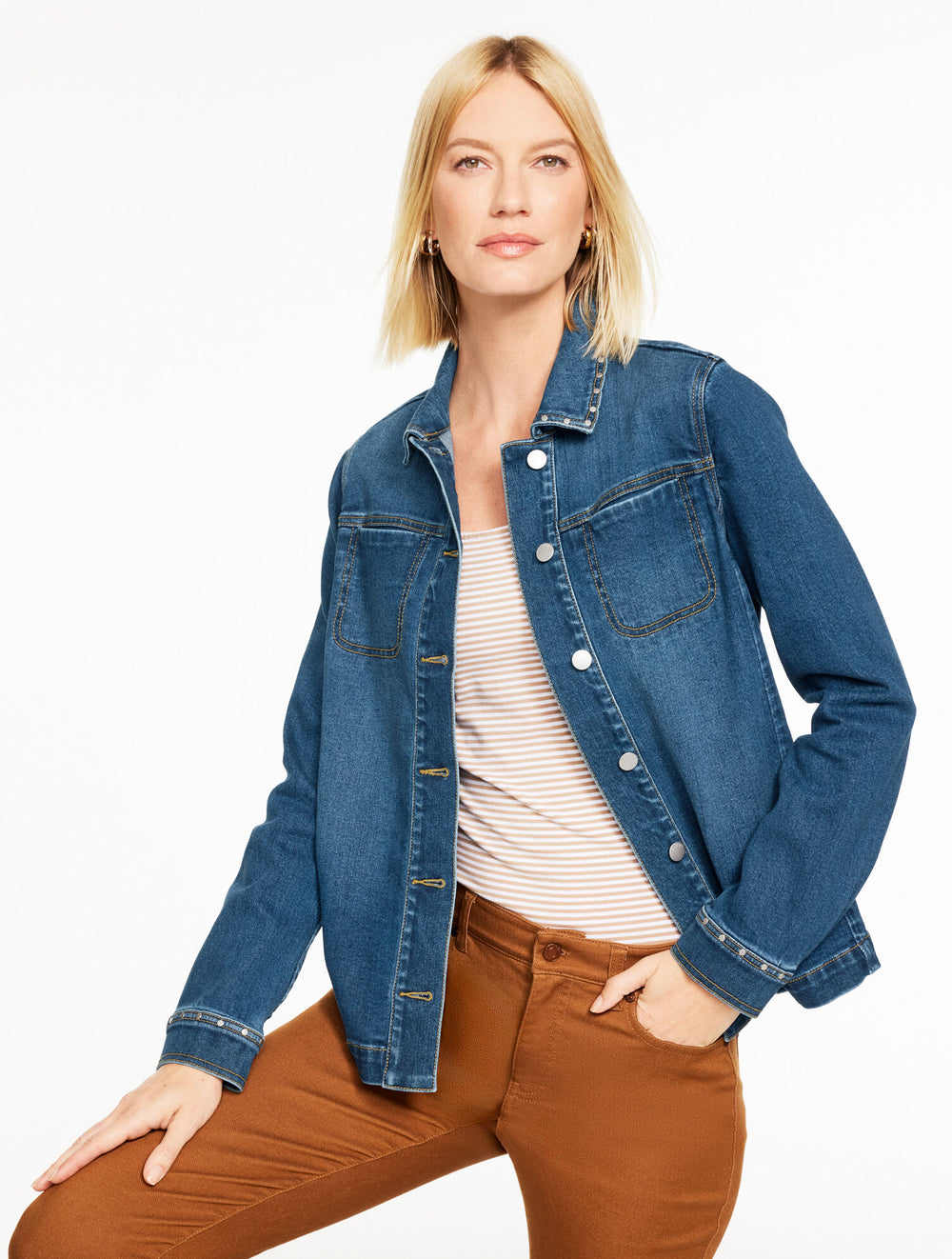 BLEEKER WASH STUDDED DENIM SHIRT JACKET - BLEEKER WASH | Talbots outlet