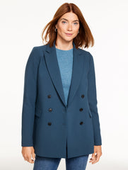 BLACK|MIDNIGHT SKY|OAK MOSS DOUBLE BREASTED TWILL BLAZER | Talbots US
