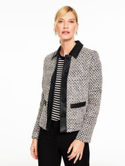 IVORY/BLACK FAUX LEATHER TWEED JACKET | Talbots on sale