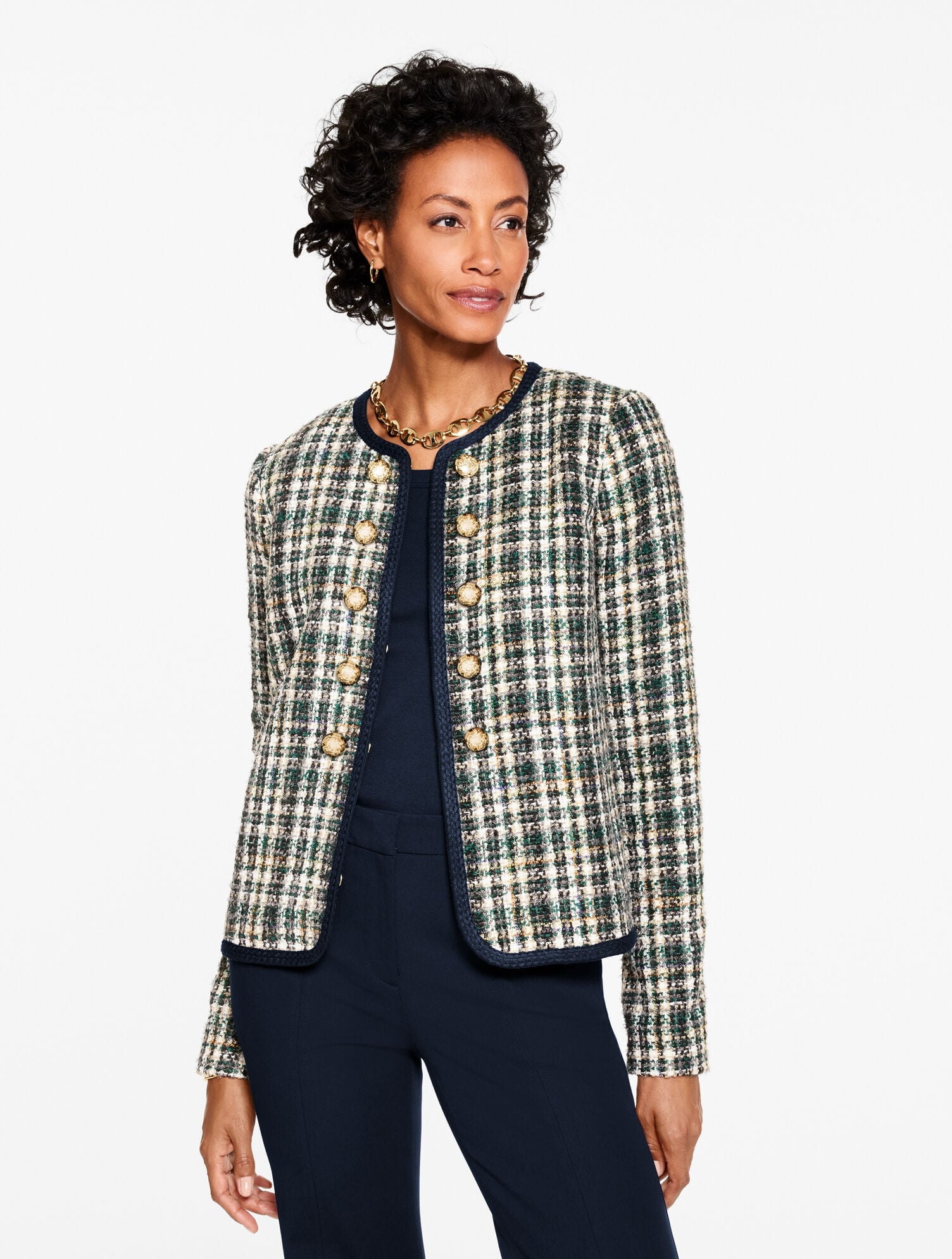 GREEN/TAUPE MULTI KENSINGTON TWEED JACKET | Talbots near me
