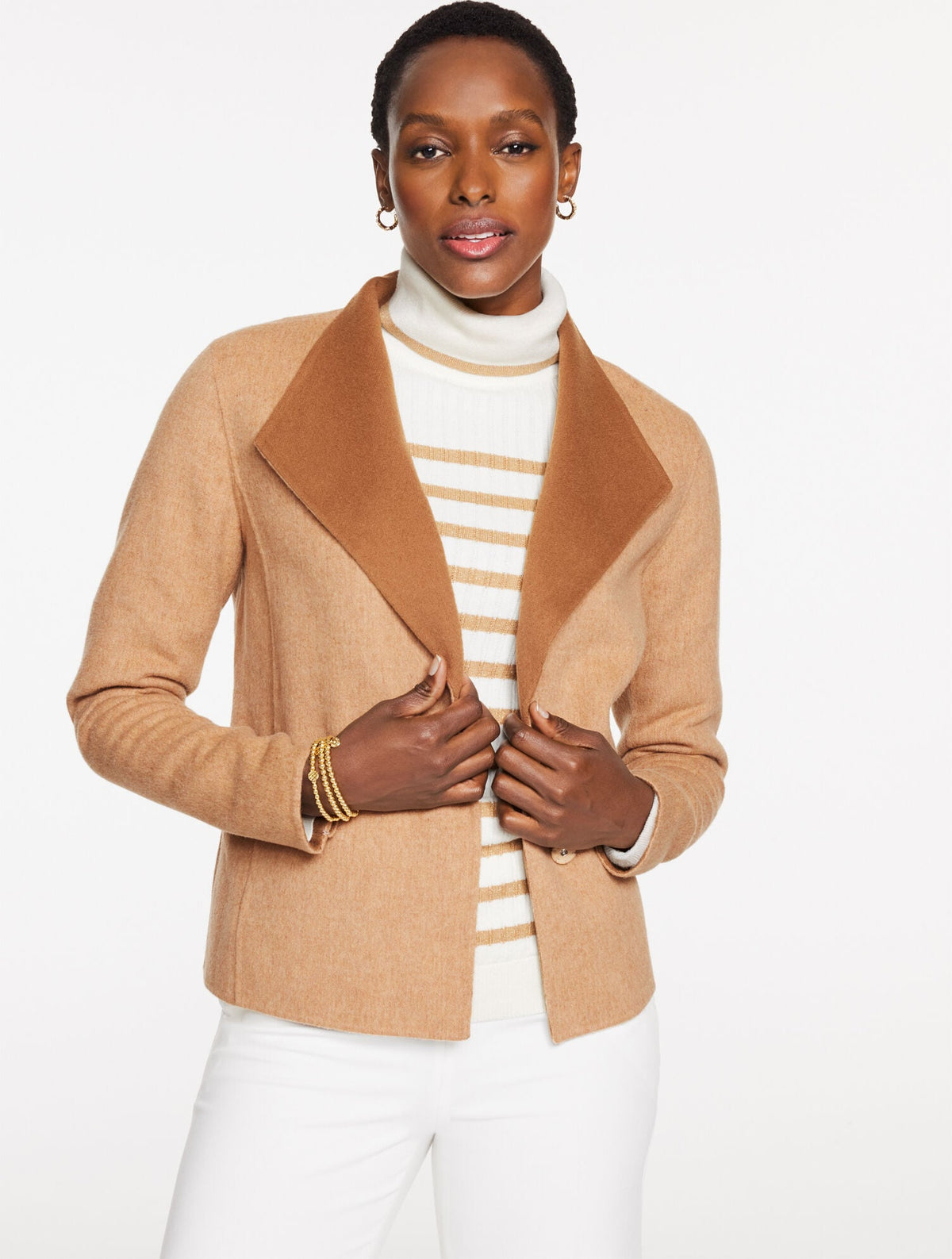 CAMEL HTHR/SIERRA BROWN DOUBLE FACE WOOL BLEND JACKET | Talbots discount