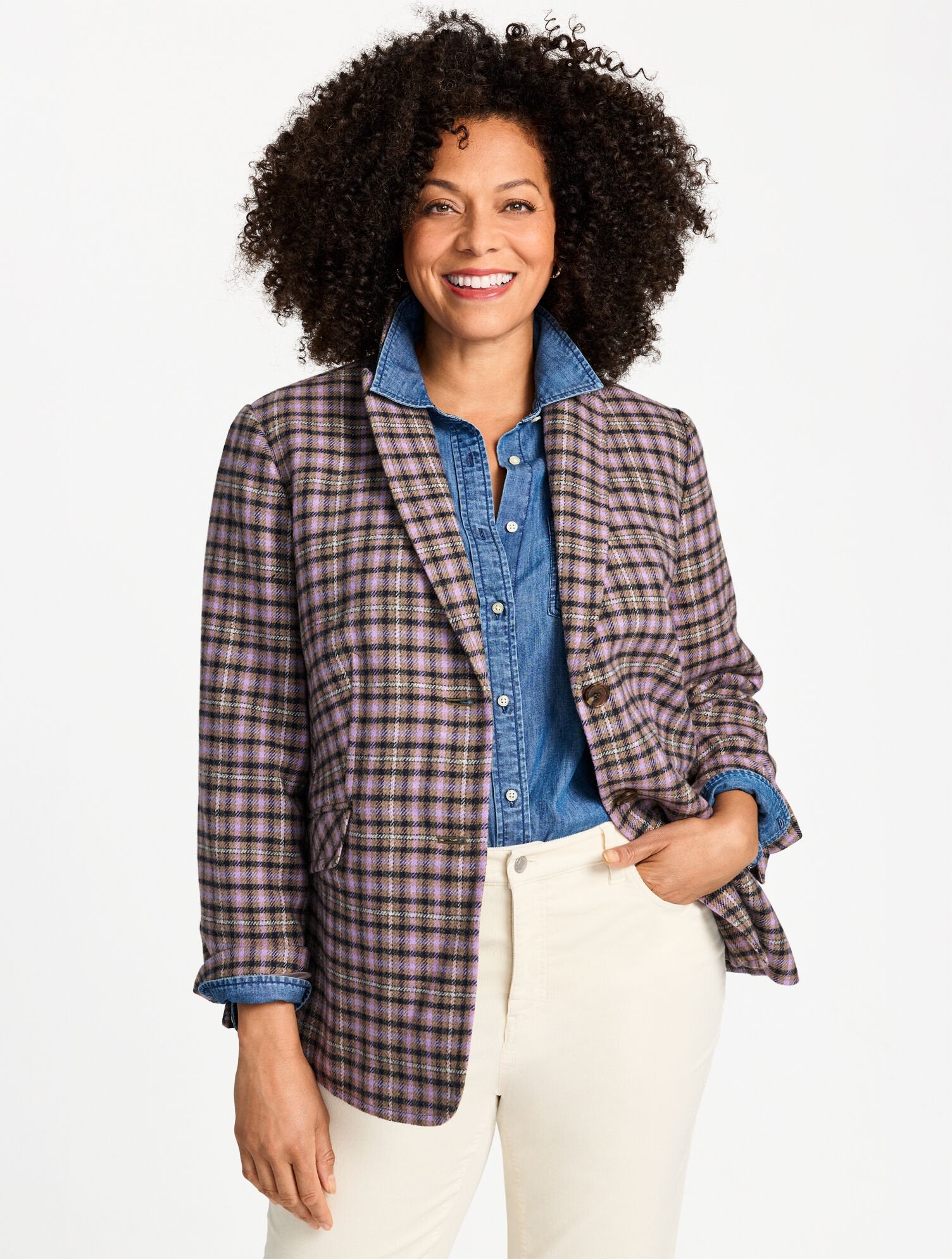 BURNT OLIVE MULTI PLUS EXCLUSIVE PEMBERLEY PLAID CLASSIC BLAZER | Talbots sale