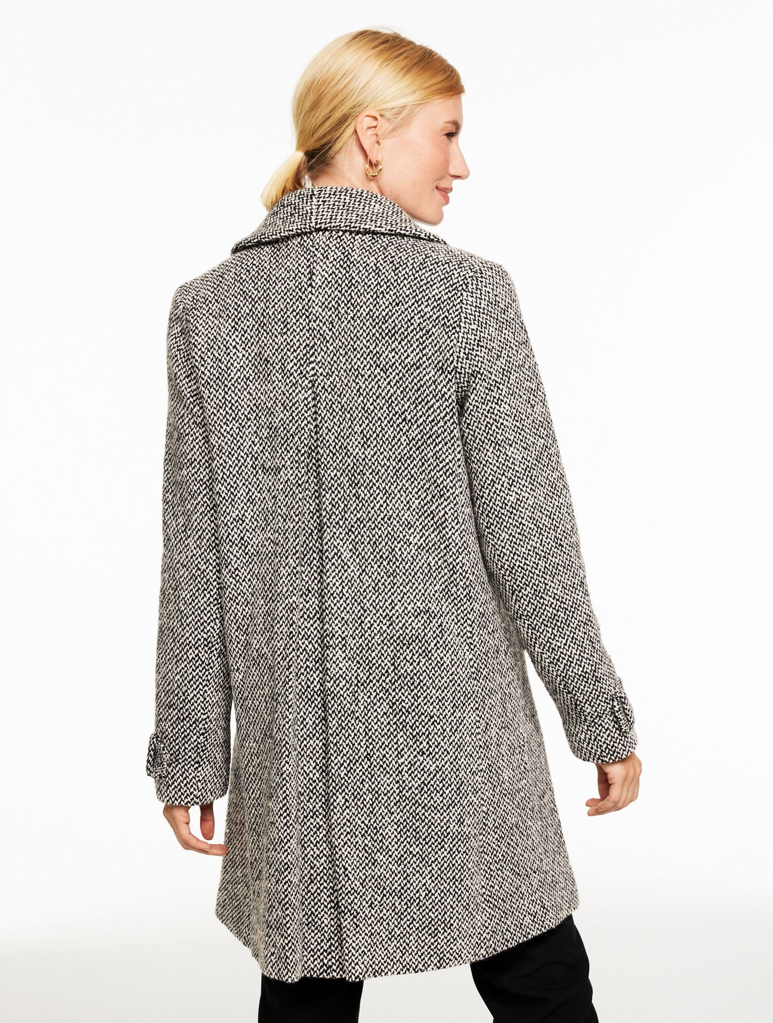BLACK/IVORY SHAWL COLLAR COAT - SNUG CHEVRON | Talbots for sale