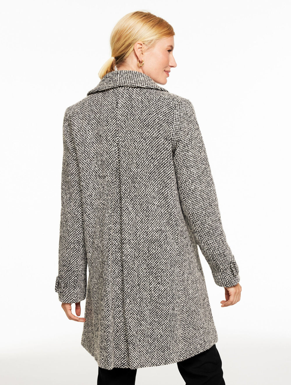 BLACK/IVORY SHAWL COLLAR COAT - SNUG CHEVRON | Talbots for sale