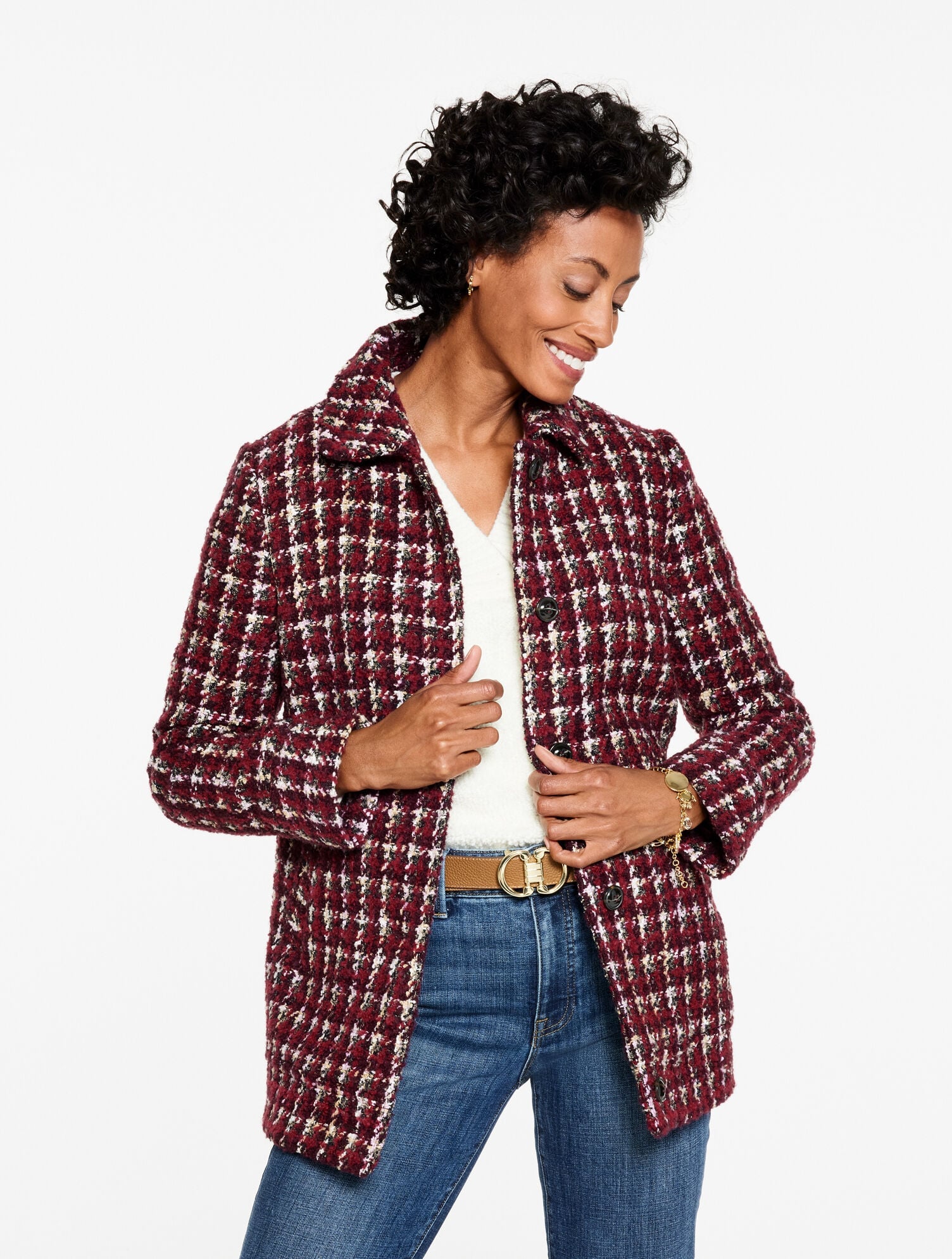 RICH BURGUNDY MULTI BRONTE MULTICHECK COAT | Talbots for sale