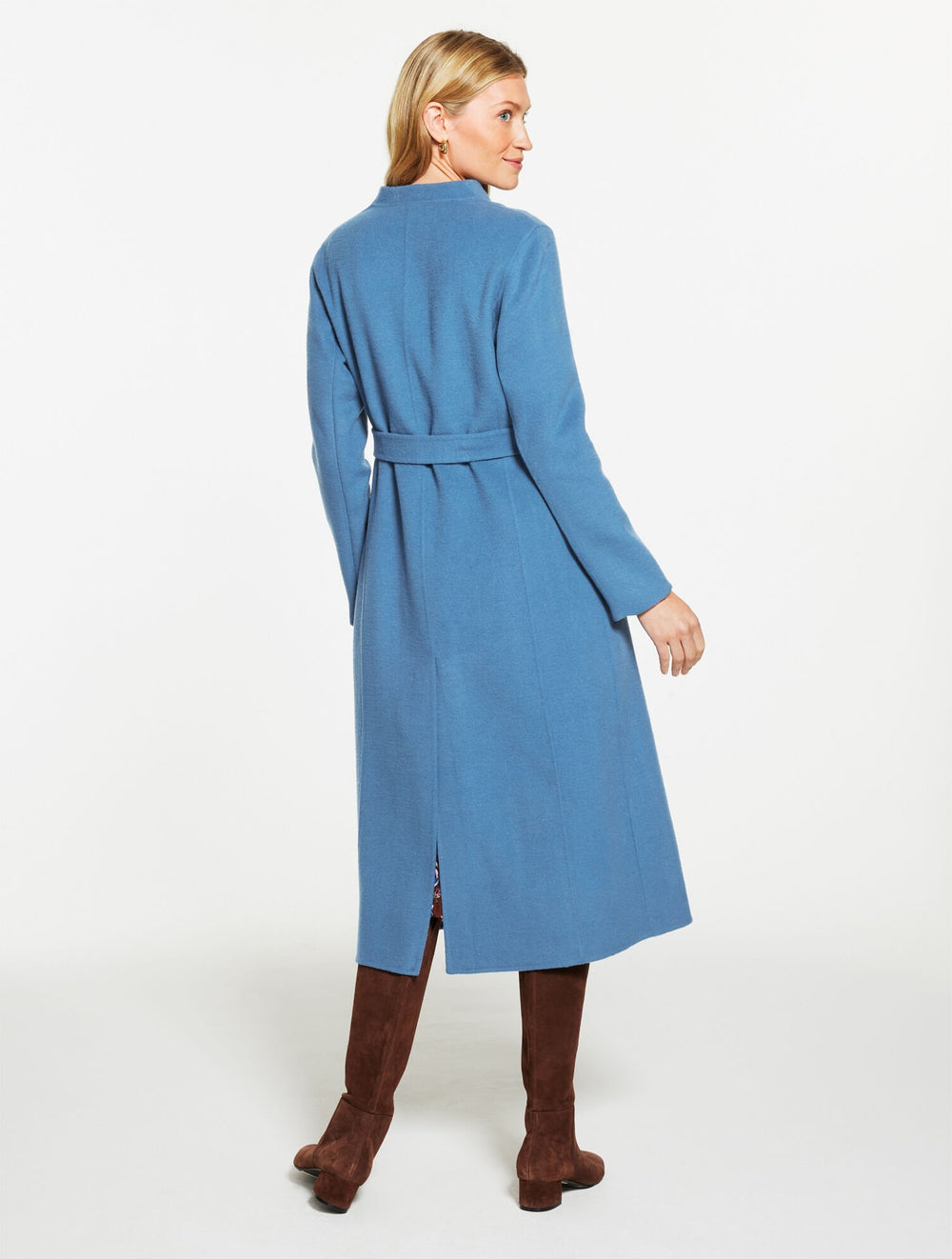 MOONLIGHT BLUE BELTED WOOL BLEND COAT | Talbots discount