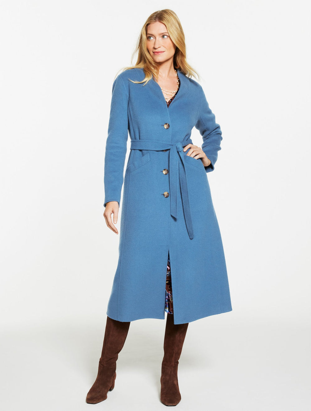 MOONLIGHT BLUE BELTED WOOL BLEND COAT | Talbots discount