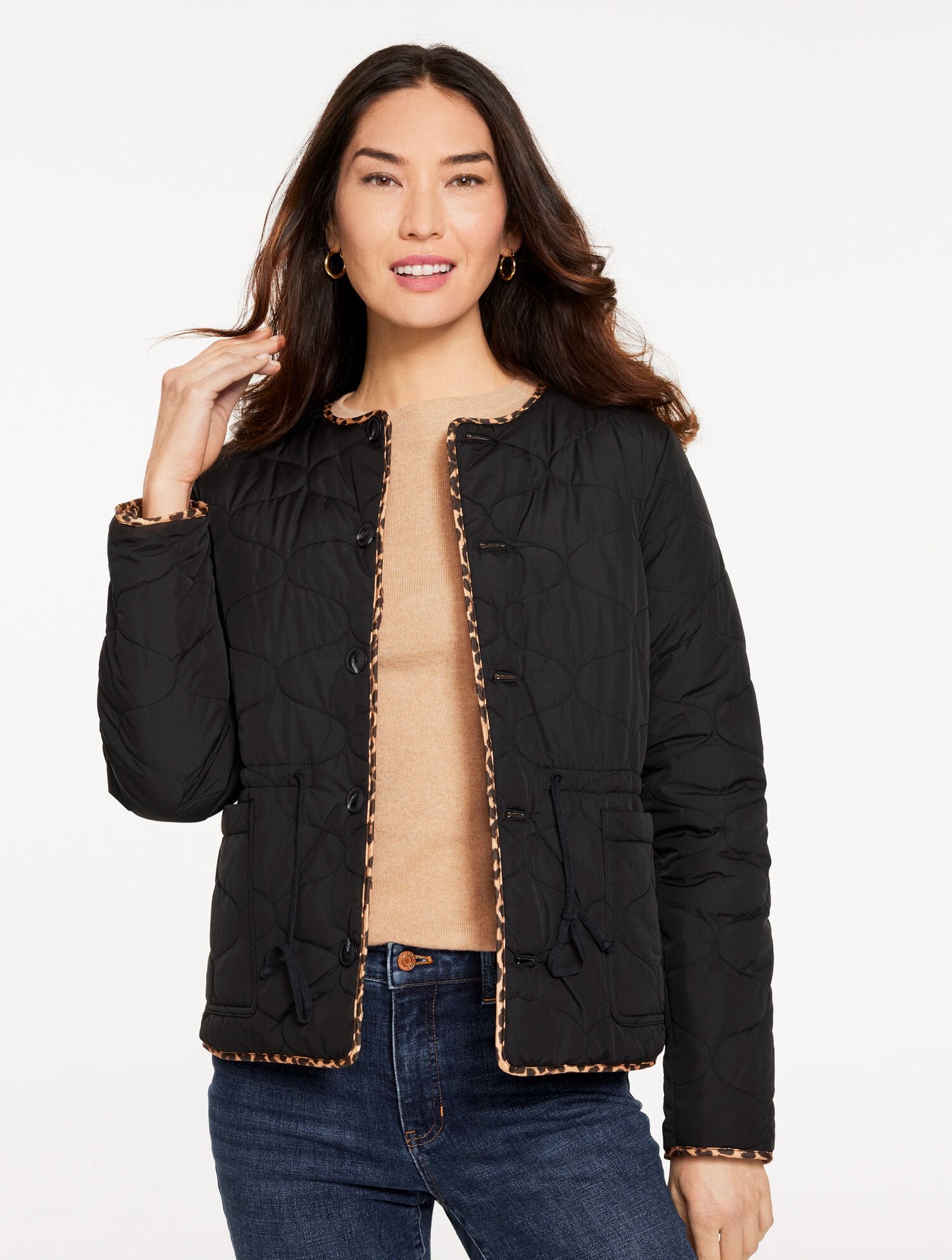 BROWN/BLACK QUILTED REVERSIBLE JACKET - ALLOVER ANIMAL | Talbots online
