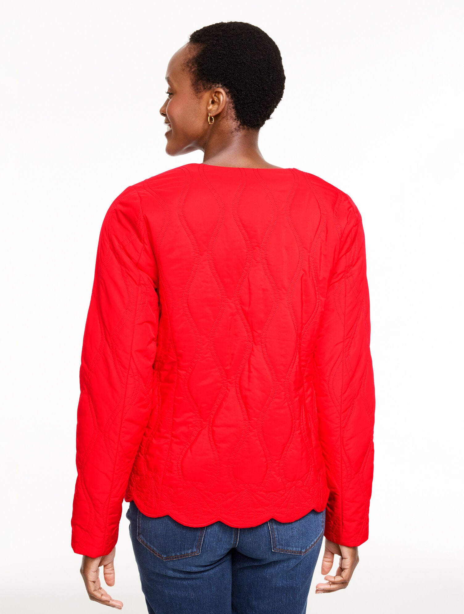 BRIGHT APPLE SCALLOP HEM QUILTED JACKET | Talbots discount