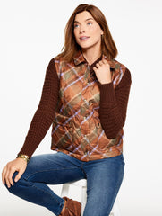 ACORN BROWN MULTI QUILTED BARN VEST - KELLYNCH PLAID | Talbots on sale