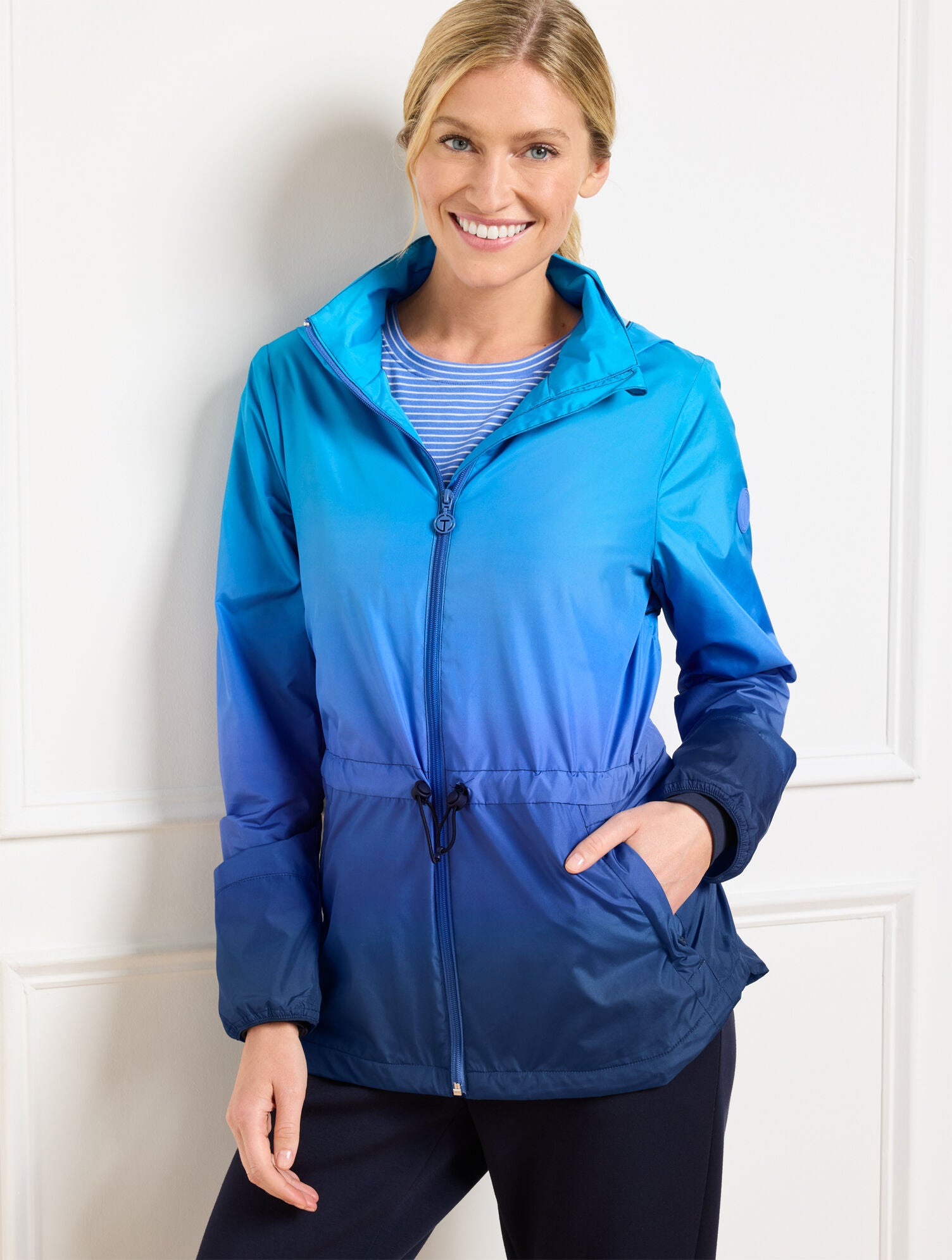 BLUE ASTER/INDIA INK OMBRÉ WINDBREAKER | Talbots for sale