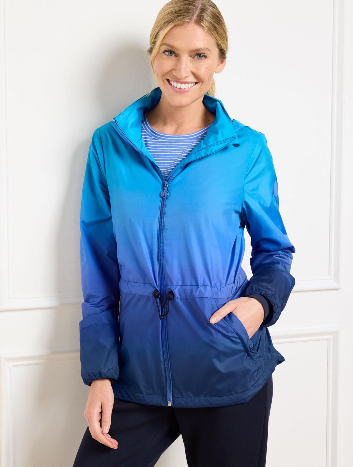 BLUE ASTER/INDIA INK OMBRÉ WINDBREAKER | Talbots for sale