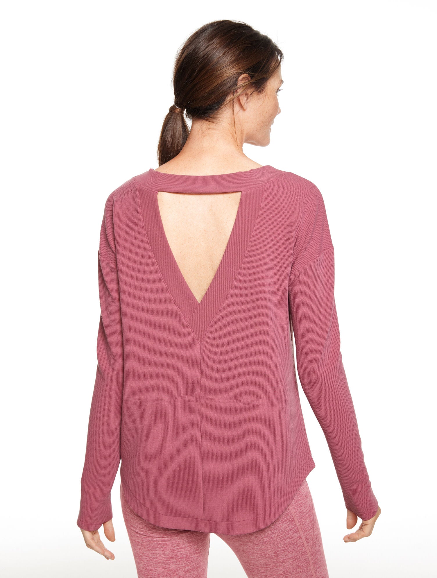 BLACK|MAUVELOUS|SHADOW HEATHER TECH WAFFLE KNIT OPEN BACK PULLOVER | Talbots US