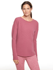 BLACK|MAUVELOUS|SHADOW HEATHER TECH WAFFLE KNIT OPEN BACK PULLOVER | Talbots US