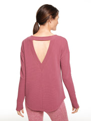BLACK|MAUVELOUS|SHADOW HEATHER TECH WAFFLE KNIT OPEN BACK PULLOVER | Talbots US