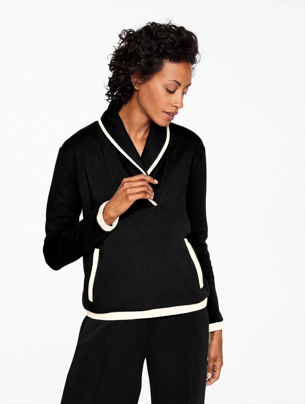 BLACK|PURPLE GARNET COZY CLOUD SHAWL COLLAR PULLOVER | Talbots for sale