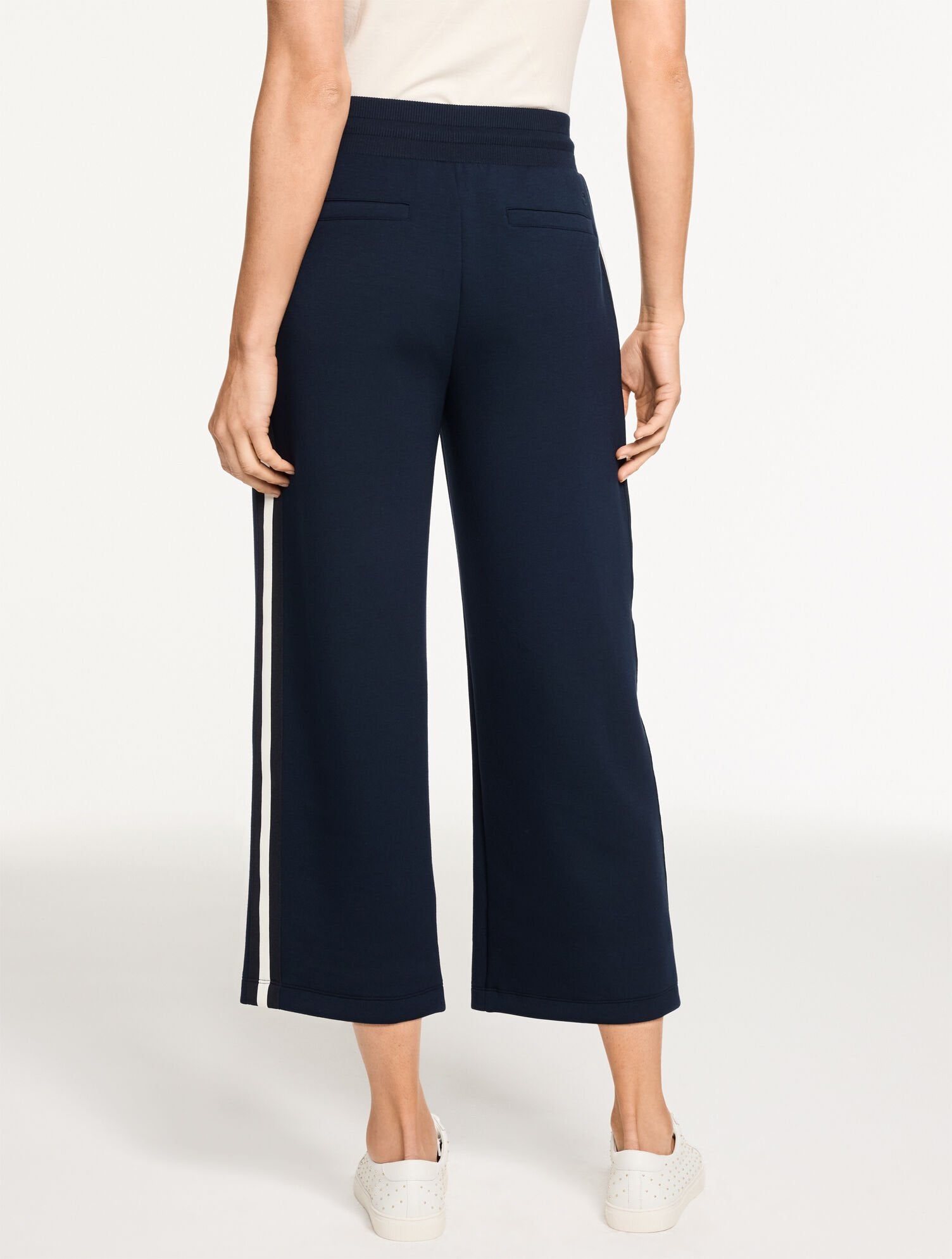 INDIGO AIRKNIT STRETCH WIDE CROP SIDE STRIPE PANTS | Talbots sale