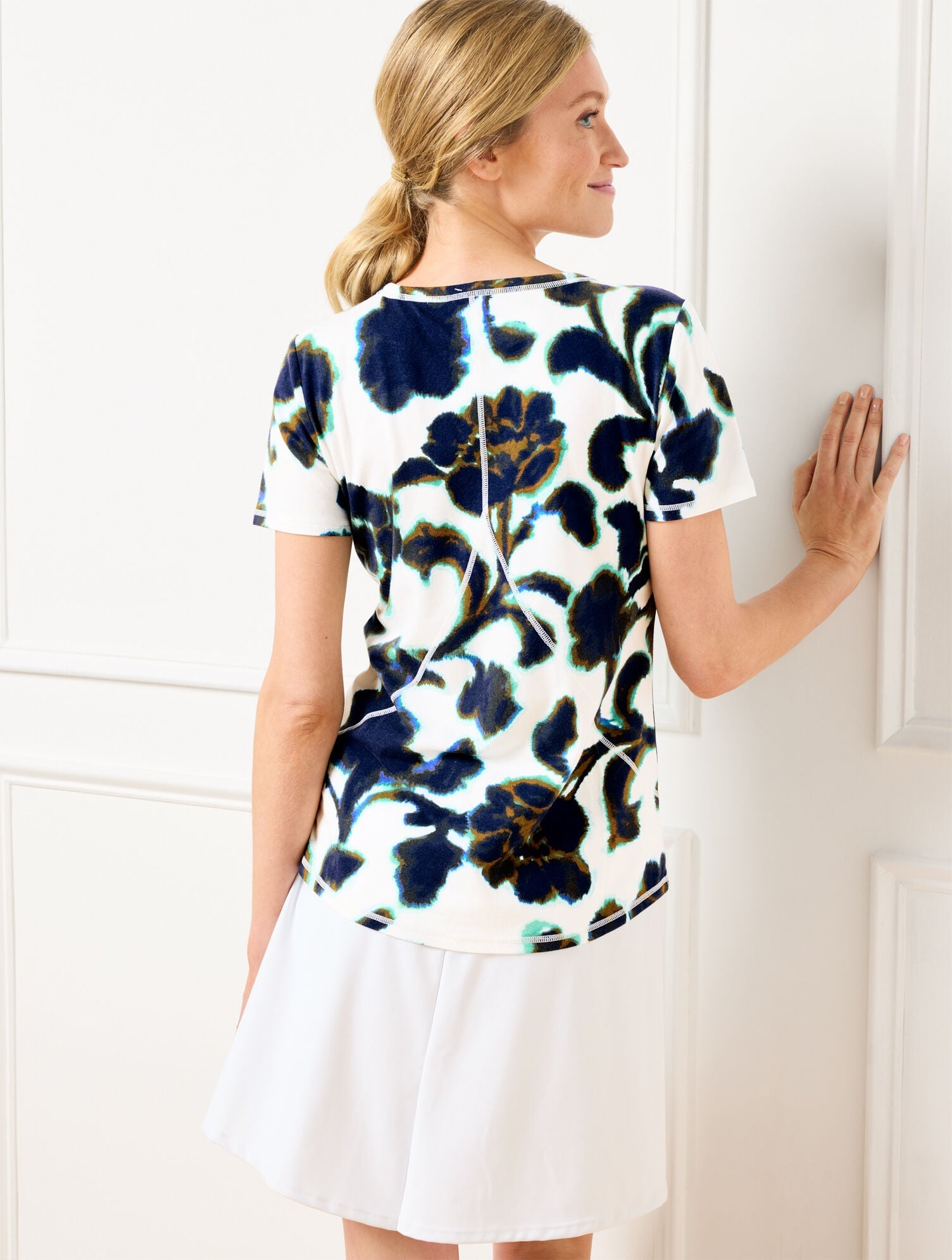 IVORY/INDIA INK MULTI SUPERSOFT JERSEY CREWNECK TEE - BLURRED FLORAL | Talbots outlet