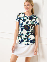 IVORY/INDIA INK MULTI SUPERSOFT JERSEY CREWNECK TEE - BLURRED FLORAL | Talbots outlet