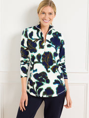 IVORY/INDIA INK MULTI MODAL FRENCH TERRY HALF-ZIP PULLOVER - BRUSHED FLORAL | Talbots outlet