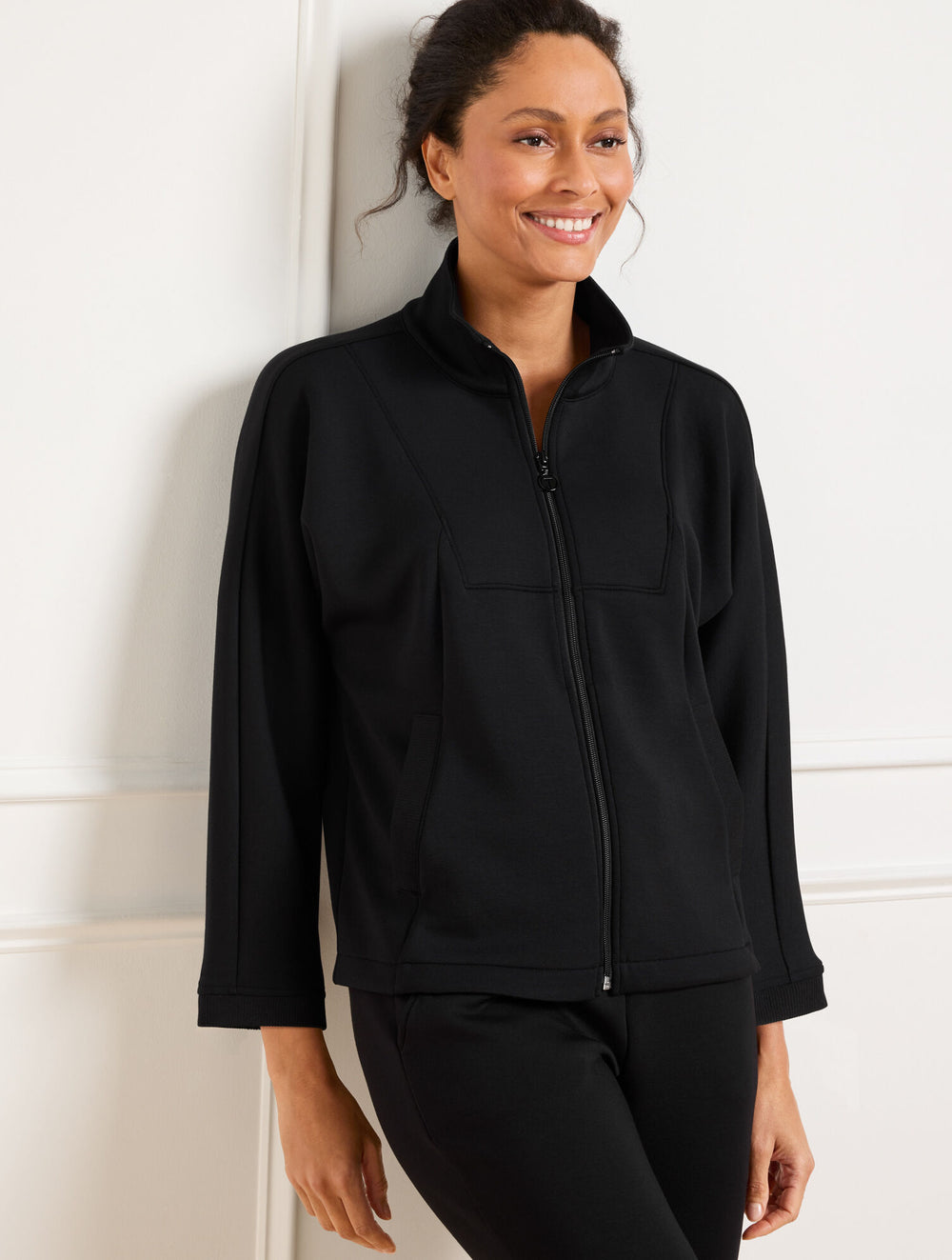 BLACK|IVORY AIRKNIT STRETCH DOLMAN SLEEVE JACKET | Talbots near me
